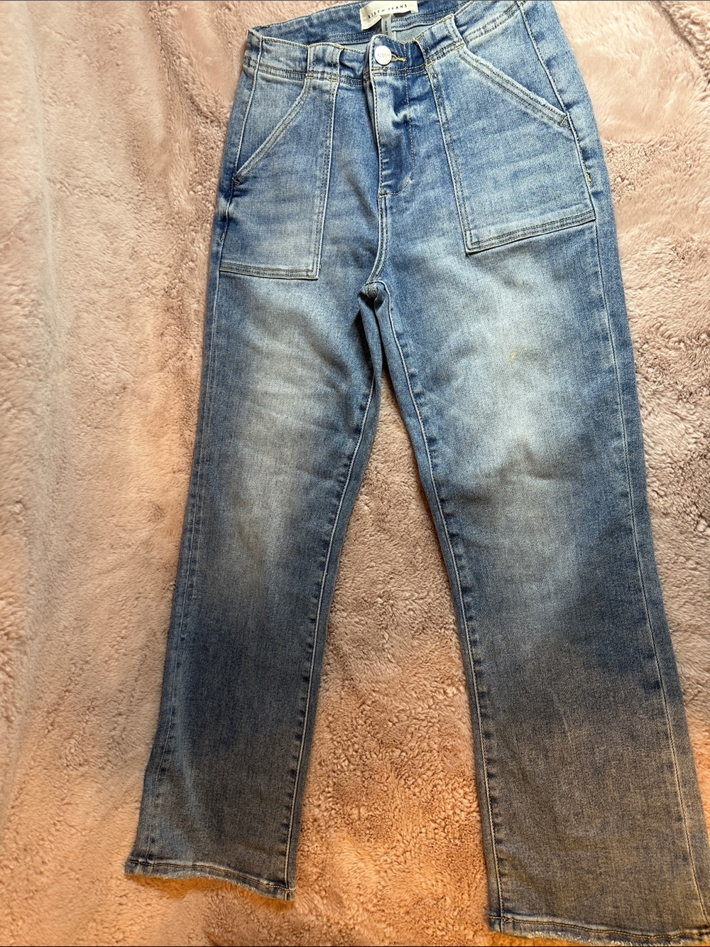 Women’s Cropped Blue Denim Jeans with Front Patch Pockets